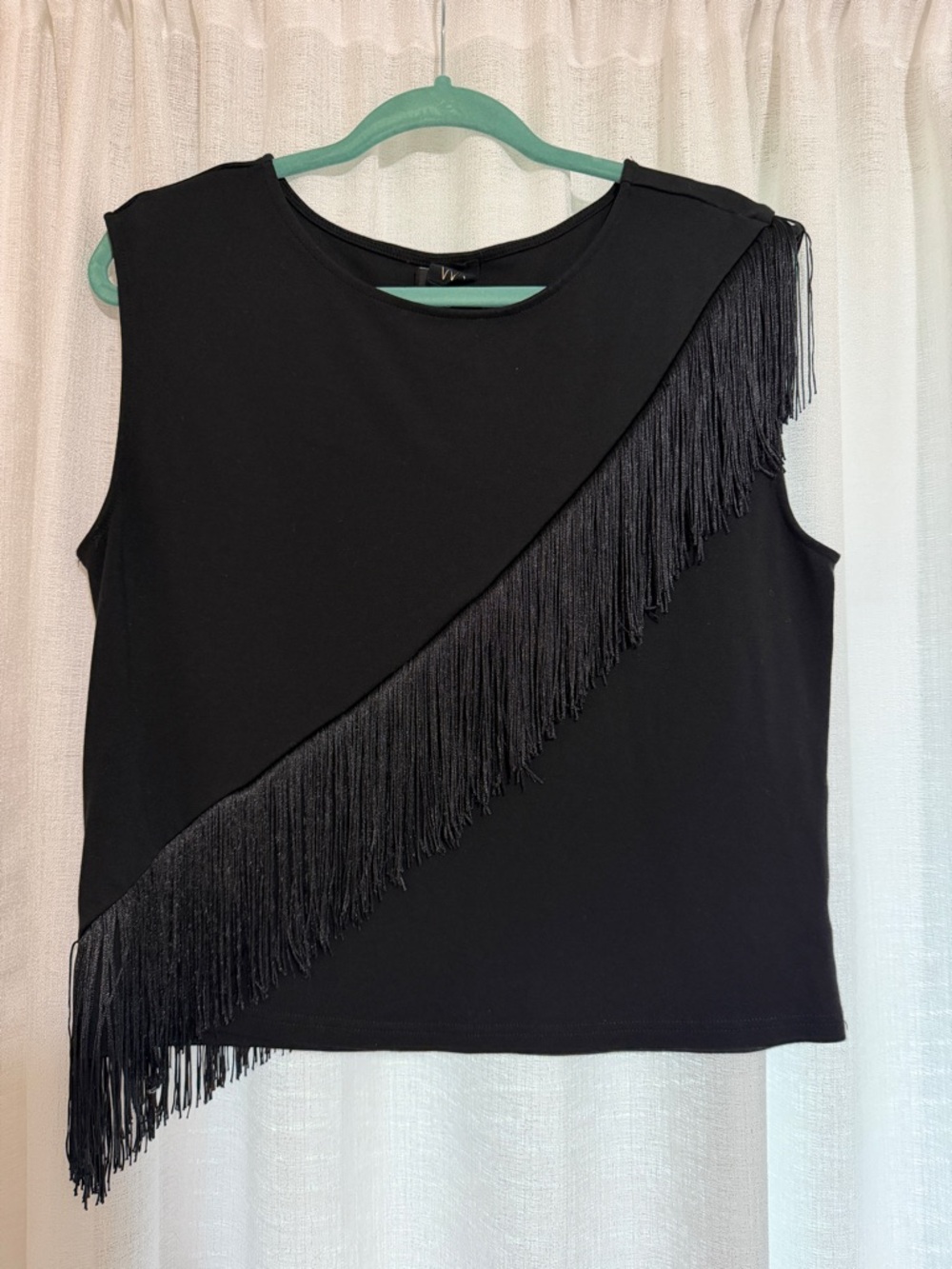 W5 Black Fringe Asymmetric Sleeveless Top